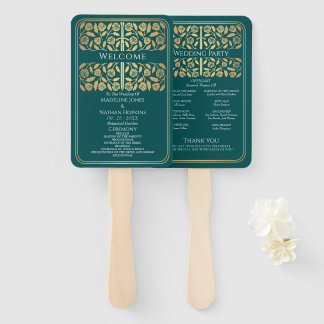 Éventail Épée dorée médiévale sarcelle Programme de mariage