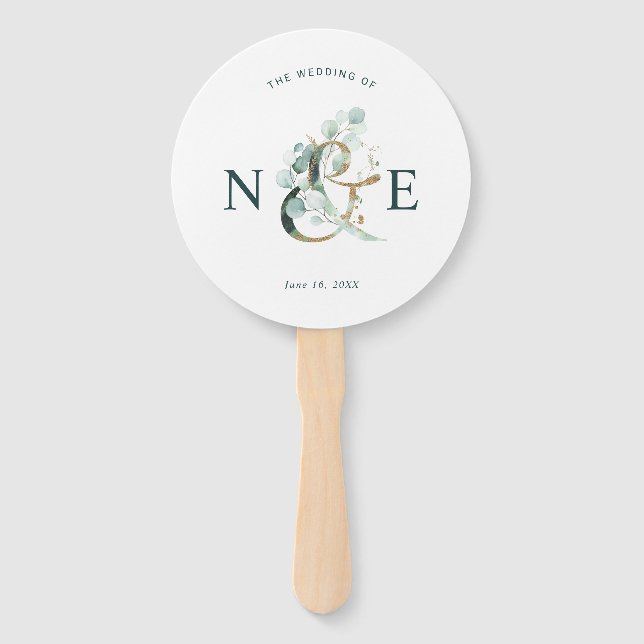 Éventail Eucalyptus Ampersand Gold Green Wedding Programme (Devant)