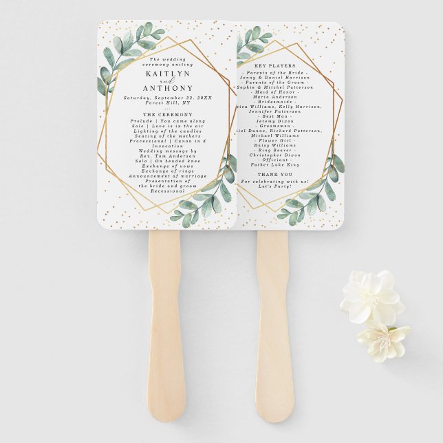 Éventail Eucalyptus Programme de mariage géométrique pour h (Devant et derrière)