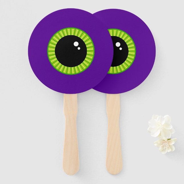 Éventail Eyeball drôle de Monstre vert et pourpre (Devant et derrière)