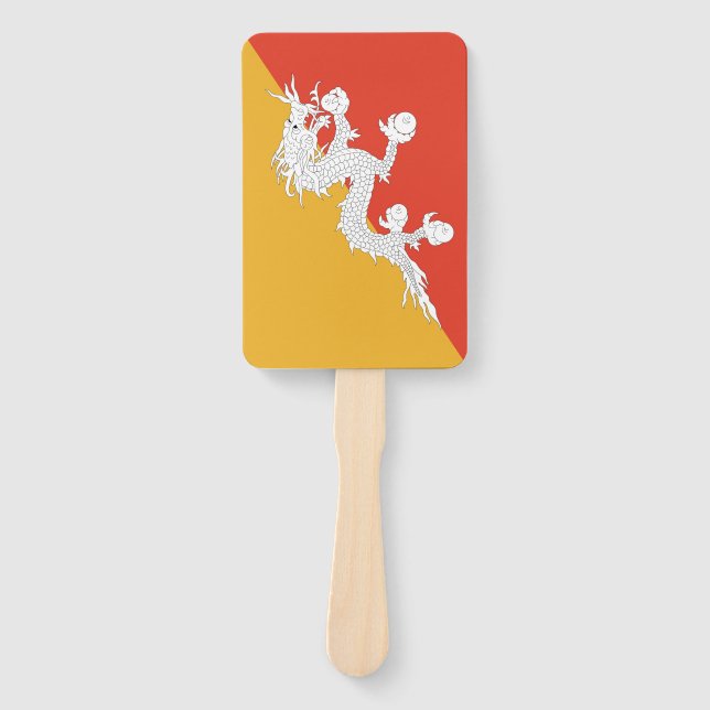 Éventail Fan à main avec drapeau du Bhoutan (Devant)