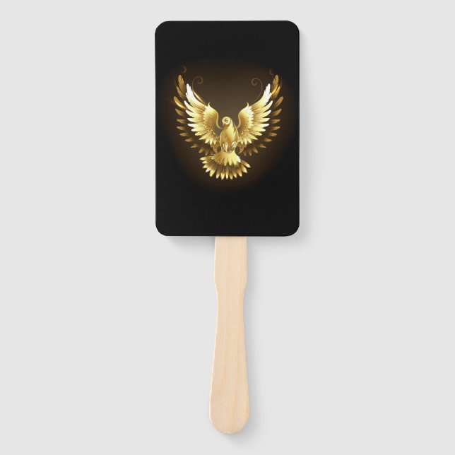 Éventail Faux Gold Foil Peace Dove en noir (Devant)