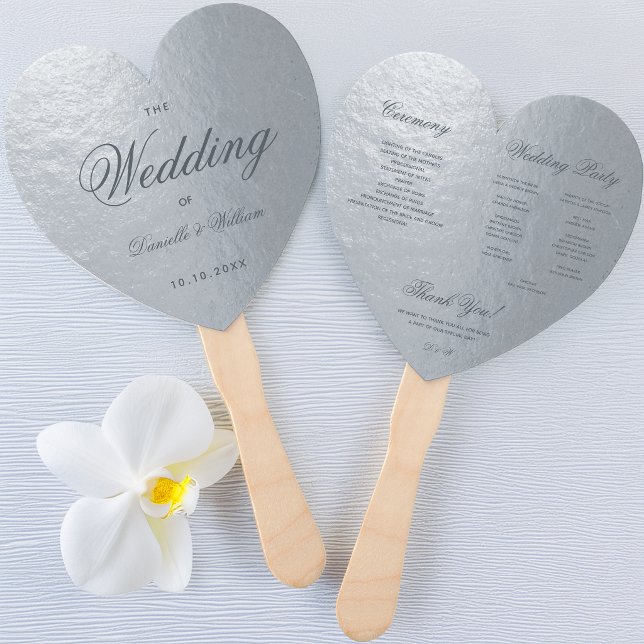 Éventail Faux gris argenté programme de mariage en forme de (Créateur téléchargé)