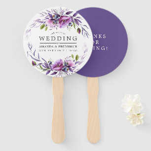 Éventail Faveur de mariage florale Poppy Violet aquarelle