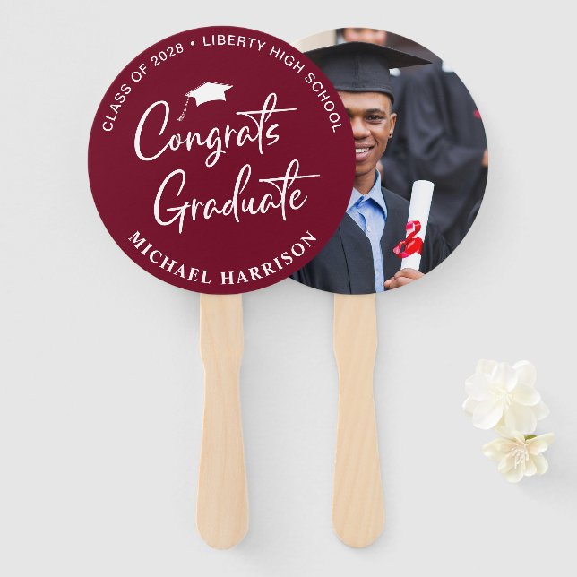 Éventail Félicitations aux diplômés Photo Bourgogne (Devant et derrière)