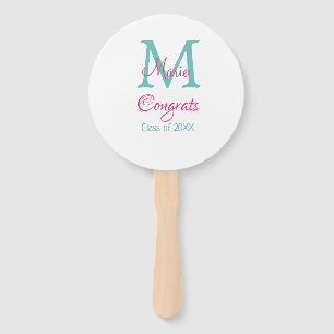 Éventail Félicitations nom de diplômé monogramme vert rose