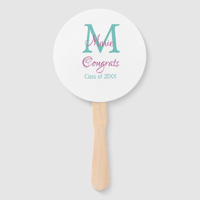 Éventail Félicitations nom de diplômé monogramme vert rose  (Devant)
