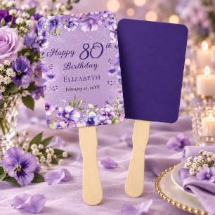 Éventail Fête d'anniversaire élégante violette florale viol