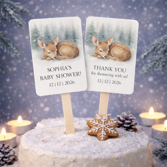 Éventail Fête de bébé cerf endormi en forêt en hiver (Woodland Sleeping Baby Deer Winter Baby Shower Hand Fan)
