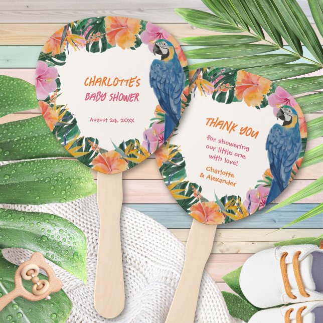Éventail Fête de Naissance Exotique Jungle de Perroquet Tro (Exotic Tropical Parrot Jungle Baby Shower Hand Fan ©Susanne Sachers - Sunny Mind 🌞)