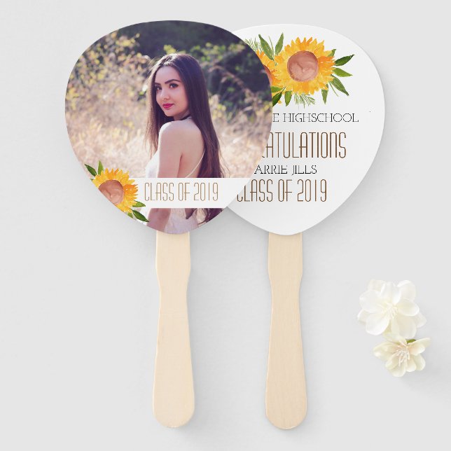 Éventail Fête de remise de diplômes de tournesol félicitati (Devant et derrière)