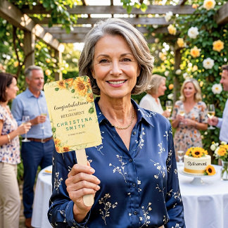 Éventail Fête de retraite aquarelle élégante tournesol