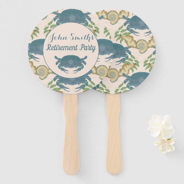 Éventail Fête du crabe - Aquarelle Crabes bleus, Retraite (Devant et derrière)