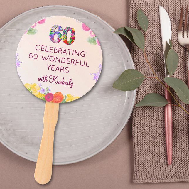 Éventail Fête Floral 60e anniversaire favorise 60 Fans pers (Créateur téléchargé)