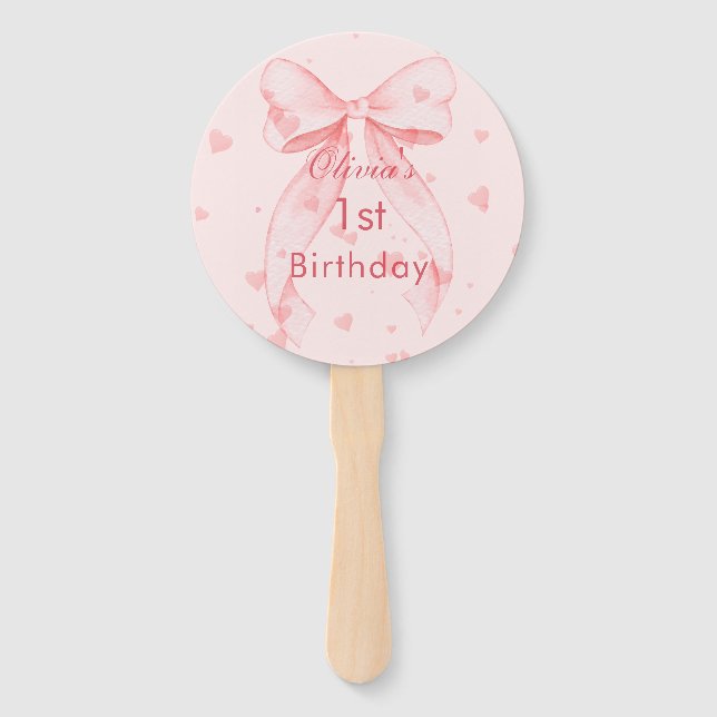 Éventail Fille au noeud rose Premier Anniversaire  (Devant)