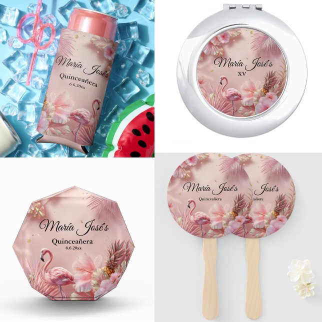 Éventail Flamant rose tropical Quinceañera, coutume (Créateur téléchargé)