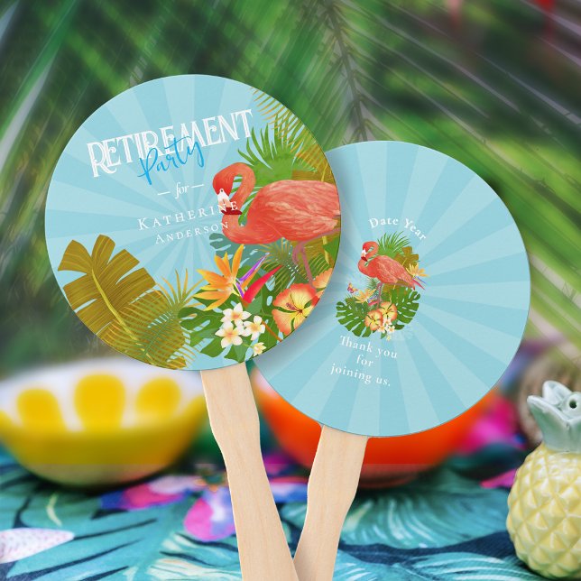 Éventail Flamingo Retraite Bleu  (Flamingo Retirement Blue Hand Fan)