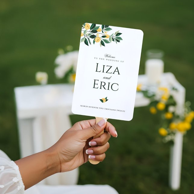 Éventail Fleur de citron Arbre Floral Élégant Mariage blanc (Lemon Blossom Floral Tree Elegant White Wedding Hand Fan)