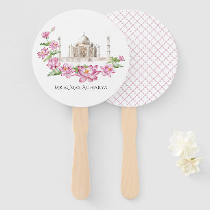 Éventail Fleur de lotus indien aquarelle Taj Mahal