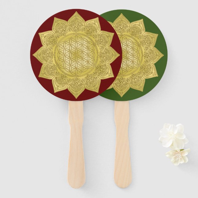 Éventail Fleur De Vie - Indien Mandala 4 (Devant et derrière)