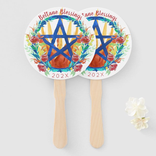 Éventail Fleur d'été de Beltane Pentacle Wicca Sabbat (Devant et derrière)
