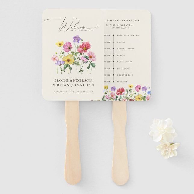 Éventail Fleur sauvage Rustic Chic Floral Mariage chronolog (Devant et derrière)