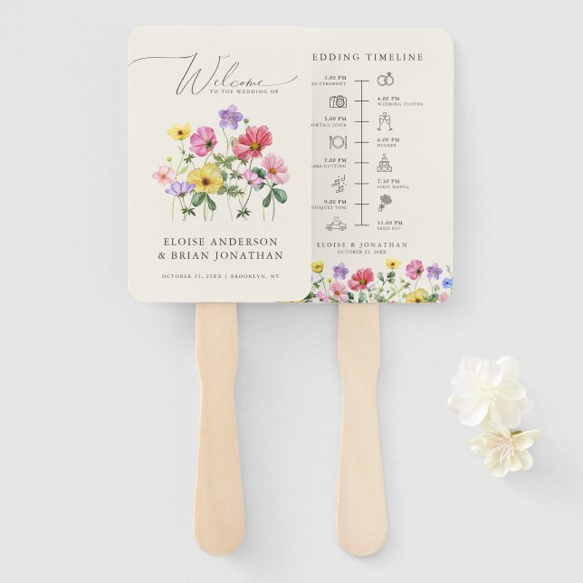 Éventail Fleur sauvage Rustic Chic Floral Mariage chronolog (Devant et derrière)