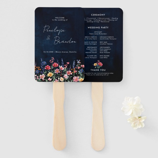 Éventail Fleur sauvage Rustic Country Boho Wedding Programm (Devant et derrière)