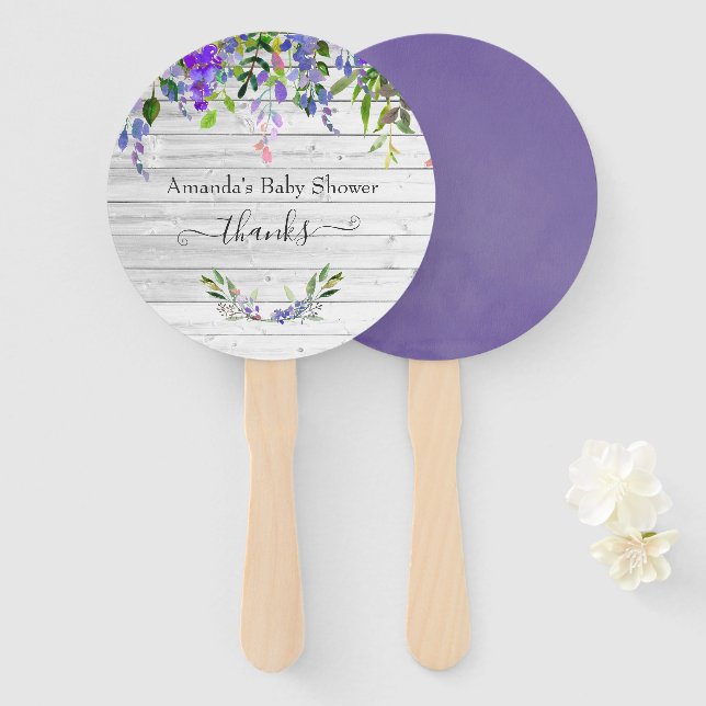 Éventail Fleurs aquarelles ultra violettes rustiques (Devant et derrière)