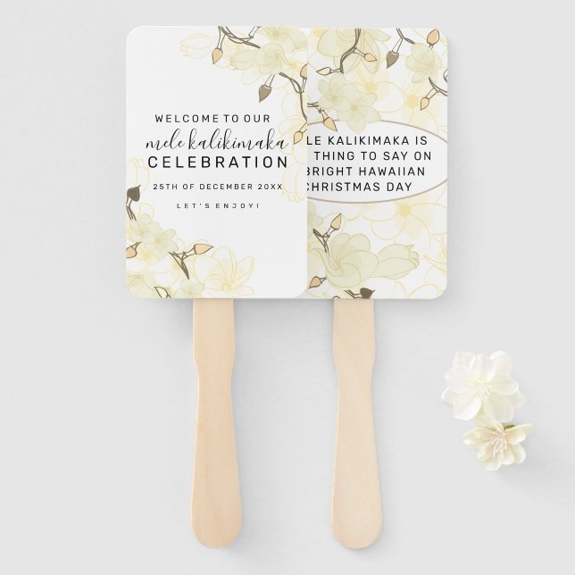 Éventail Fleurs blanches de Noël Hawaiian Soft Sun (Devant et derrière)