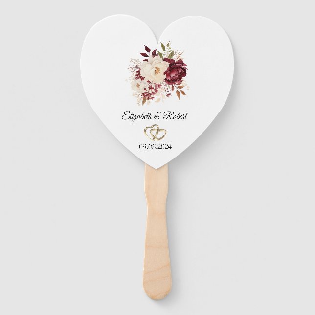 Éventail Fleurs blanches élégantes de couleur Bourgogne (Dos)