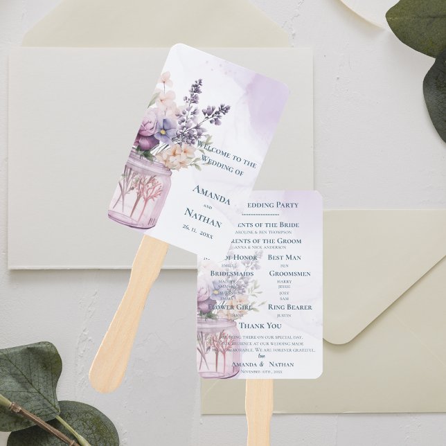 Éventail Fleurs Dans Mason Jar Chic Programme De Mariage Fl (Flowers In Mason Jar Chic Floral Wedding Program Hand Fan)