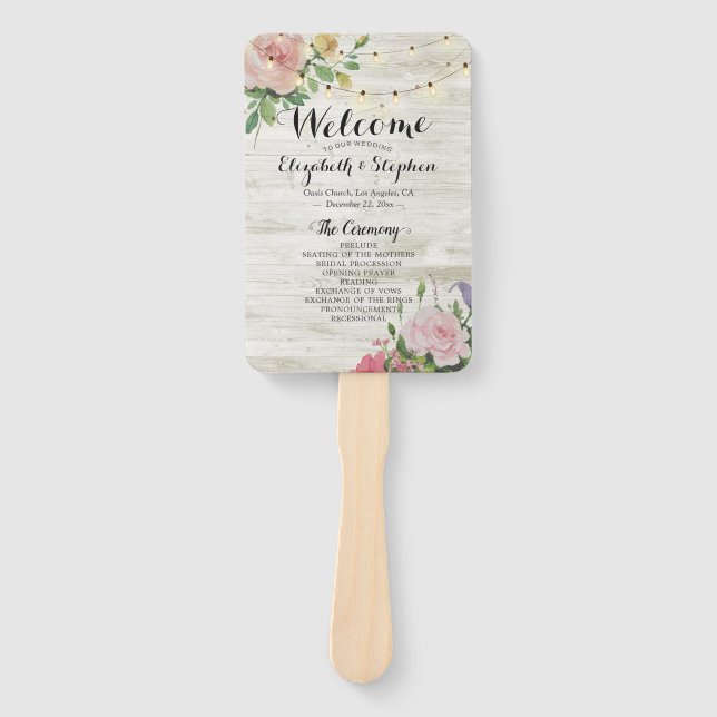 Éventail Fleurs de bois rustique Éclairages à cordes Progra (Devant)