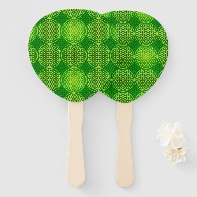 Éventail FLEURS DE VIE - mélange vert motif (Devant et derrière)
