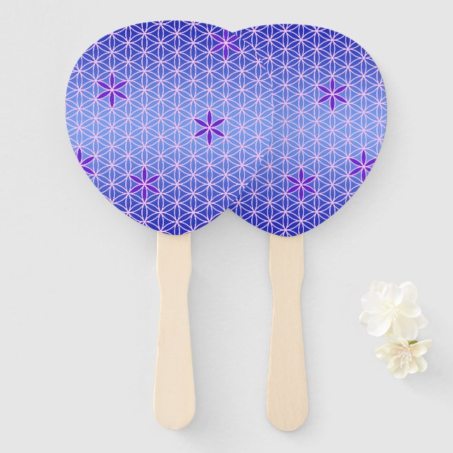 Éventail FLEURS DE VIE - motif rose violet (Devant et derrière)