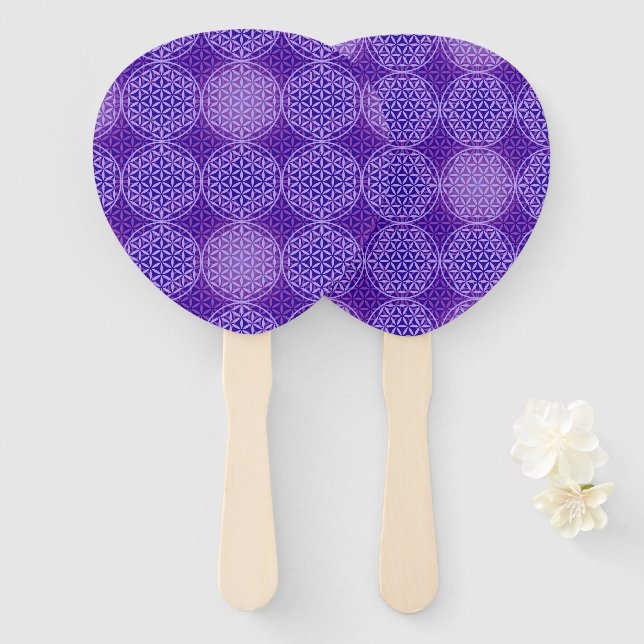 Éventail FLEURS DE VIE - violet lila motif (Devant et derrière)