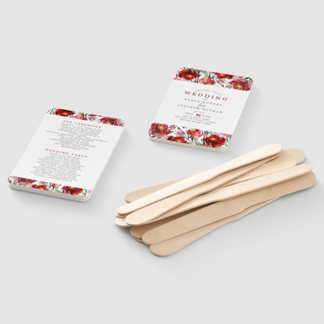 Éventail Fleurs Jardin Rouge foncé (Non-assemblé)