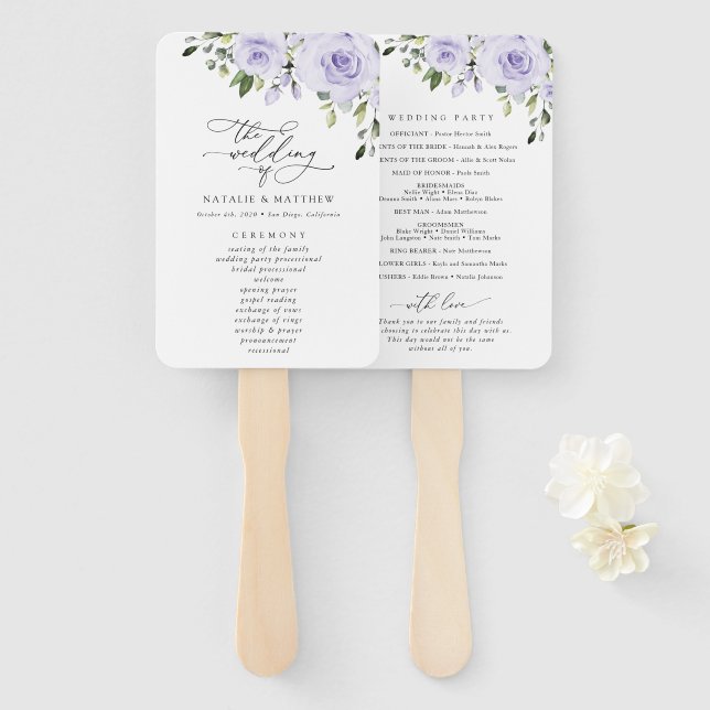 Éventail Fleurs violettes, Fleurs Lilac, Programme De Maria (Devant et derrière)
