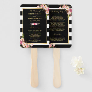 Éventail Floral Black White Stripes Classic Wedding Program