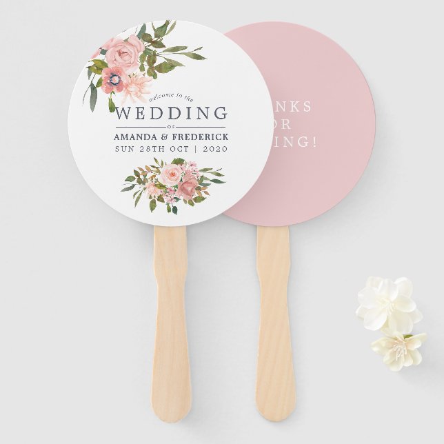 Éventail Floral Blush et Rose Gold Wedding Favoriser (Devant et derrière)