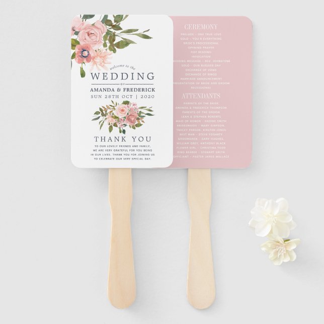 Éventail Floral Blush et Rose Gold Wedding Programme (Devant et derrière)