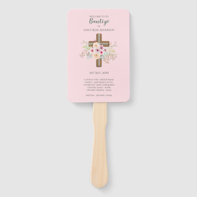Éventail Floral Cross BAUTIZO Bautismo Baptism Programme (Devant)