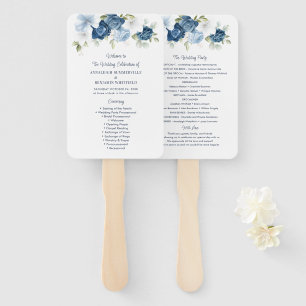 Éventail Floral Dusty Blue Script Wedding Programme