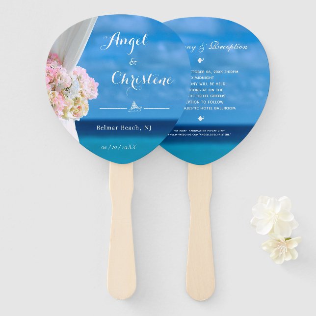 Éventail Floral moderne Plage Océan Mariage été (Devant et derrière)