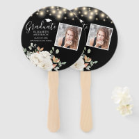 Floral Photo Graduation String Lumières Noir