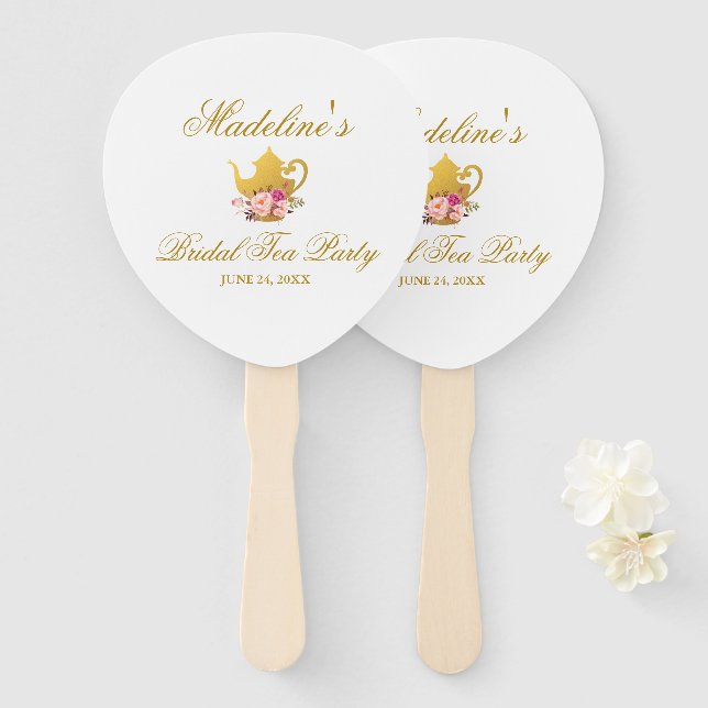 Éventail Floral Pink Gold Fête des mariées Tea Party (Devant et derrière)