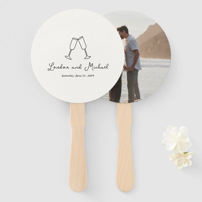 Éventail Flûtes dessinées à la main Doodle Mariage Moderne (Devant et derrière)