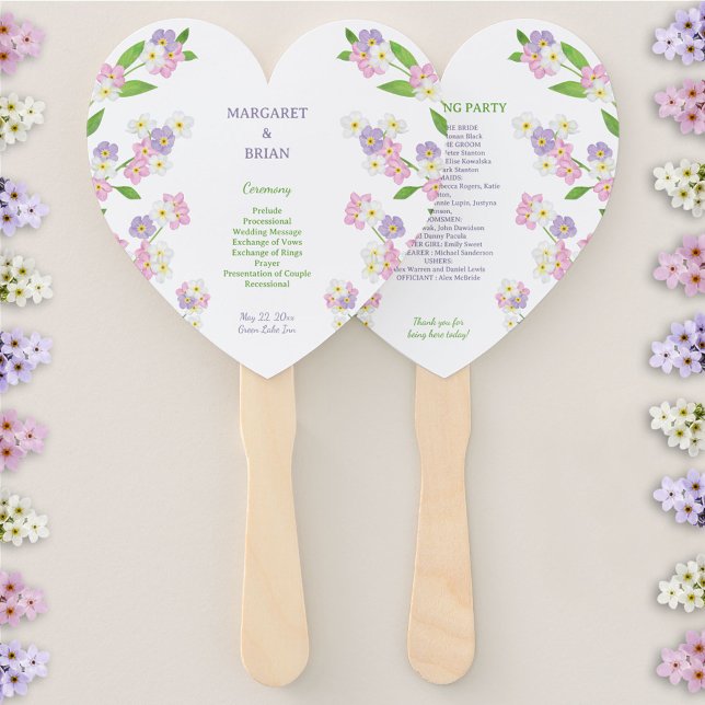 Éventail Forget-Me-Nots Pink & Purple Wedding Programme (Forget-Me-Nots Pink & Purple Watercolor Wedding Program Hand Fan)