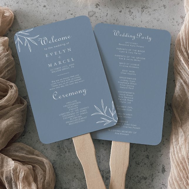 Éventail Formal Minimal Dusty Blue Wedding Programme (Créateur téléchargé)