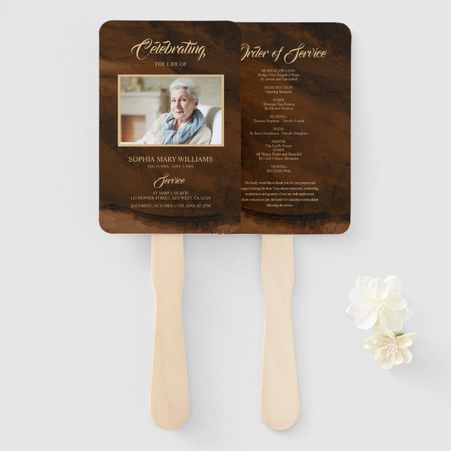 Éventail Funérailles bronze & or Calligraphie Ensemble de v (Devant et derrière)